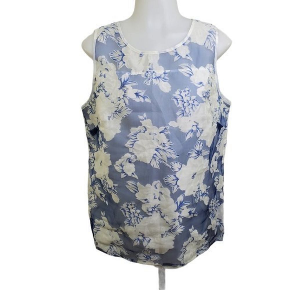 Mario Serrani Italy Tank Top‎ M Blue Floral Sheer K